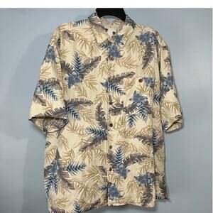Vintage 100% Silk Hawaiian Shirt Men's XL Banana Cabana Blue Floral‎ Vacation